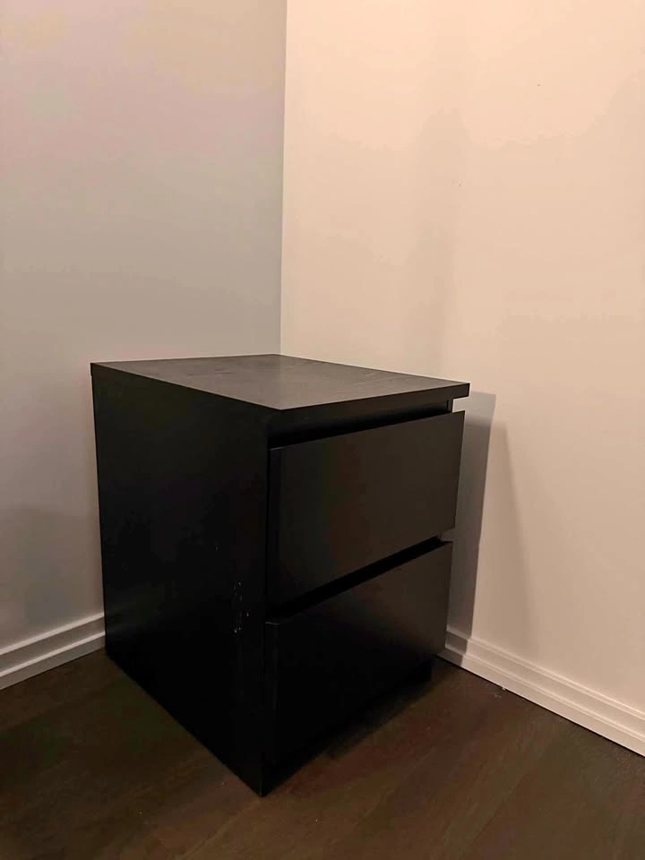 IKEA STORKLINTA Black 2-Drawer Nightstand / Storage Unit