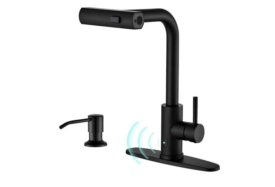 AVSIILE Matte Black Touchless Kitchen Faucet w/ Sprayer & Soap D