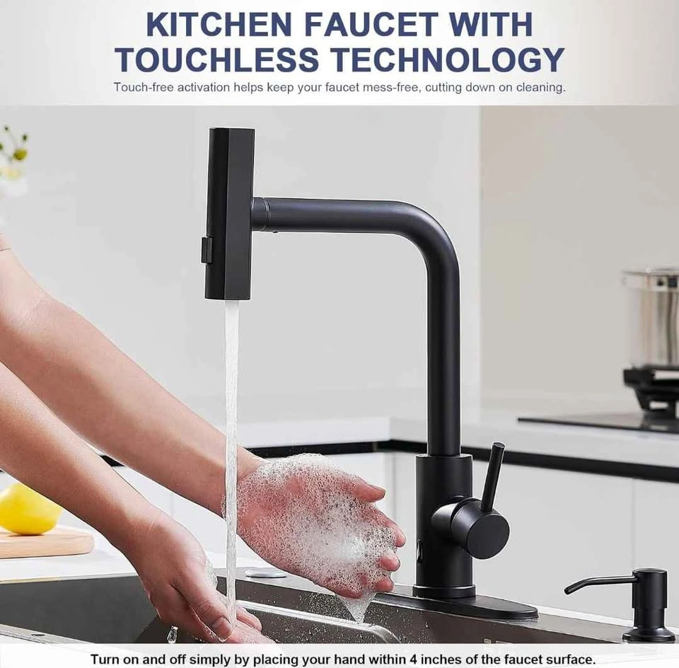 AVSIILE Matte Black Touchless Kitchen Faucet w/ Sprayer & Soap D - photo 4