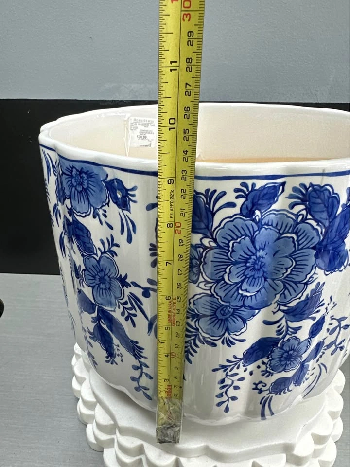 Blue White Floral Ceramic Planter - photo 2