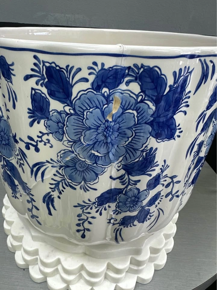 Blue White Floral Ceramic Planter - photo 4