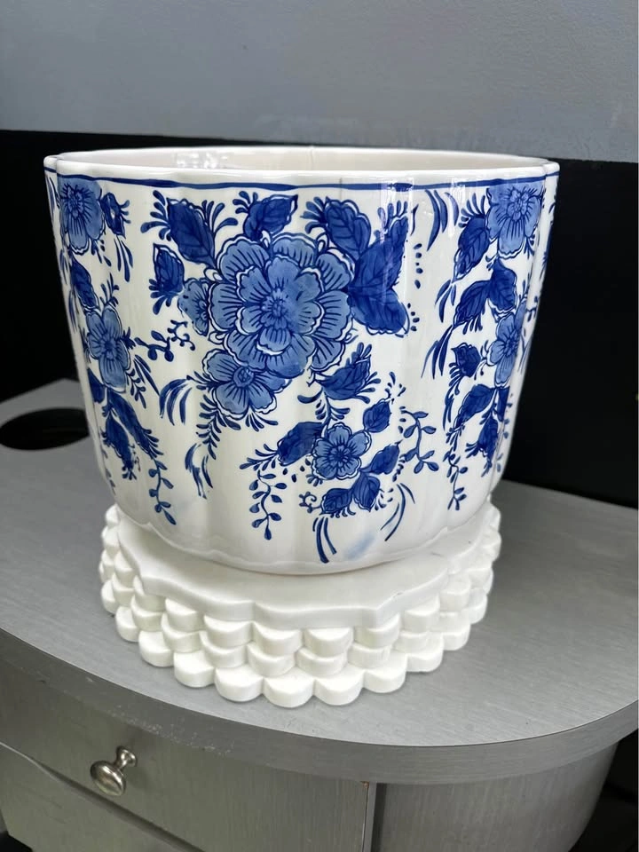 Blue White Floral Ceramic Planter - photo 5