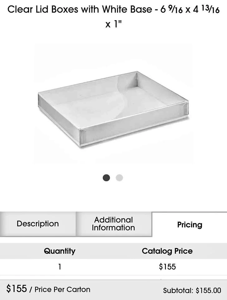100 Clear Lid Boxes White Base 6 9/16 x 4 13/16 x 1 inch