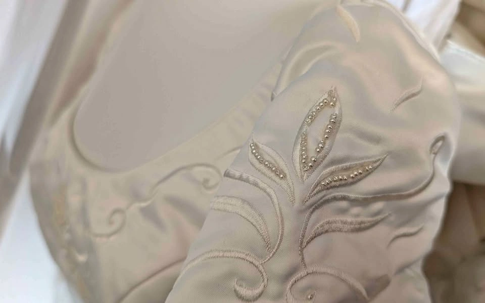 Embroidered Wedding Dress with Pearl Details