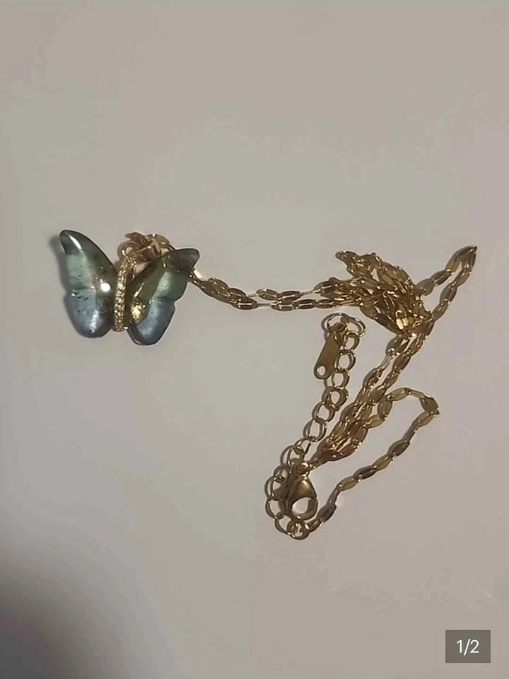 Gold Plated Butterfly Pendant Necklace - 17.25"
