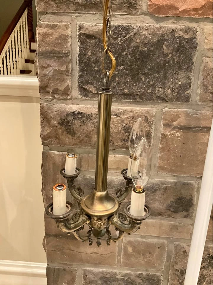 Vintage French Empire 4 Arm Light Fixture - Antique Brass