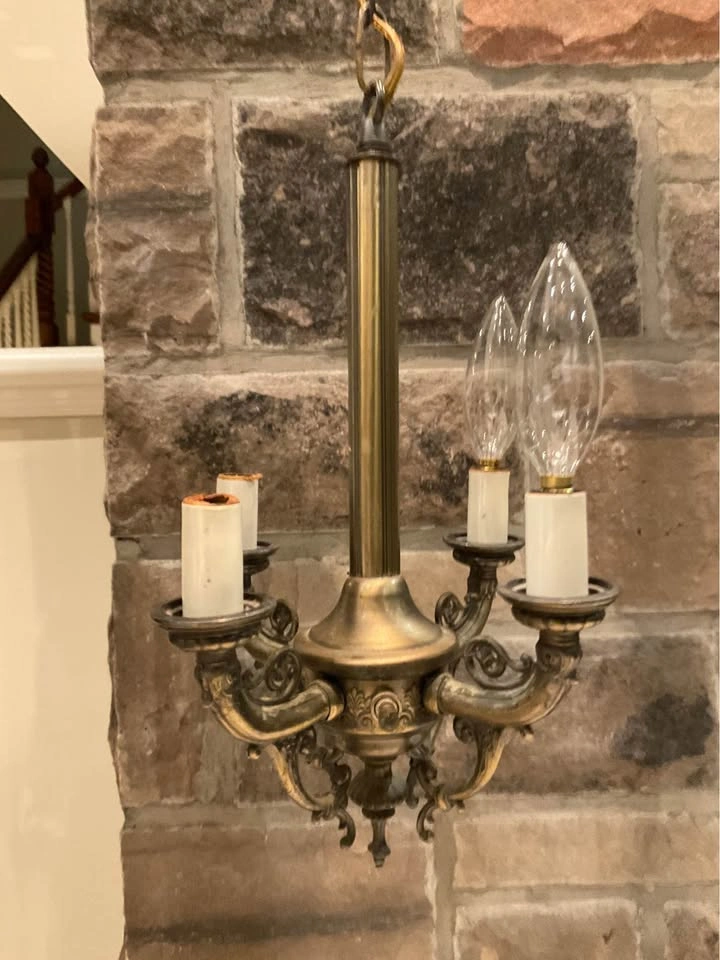 Vintage French Empire 4 Arm Light Fixture - Antique Brass - photo 3