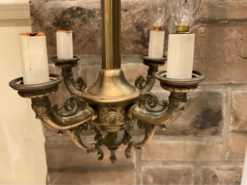 Vintage French Empire 4 Arm Light Fixture - Antique Brass - photo 5