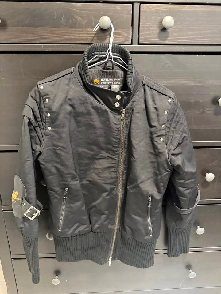 Vintage Parasuco Moto Bomber Jacket Black Y2K Studded Logo Mediu