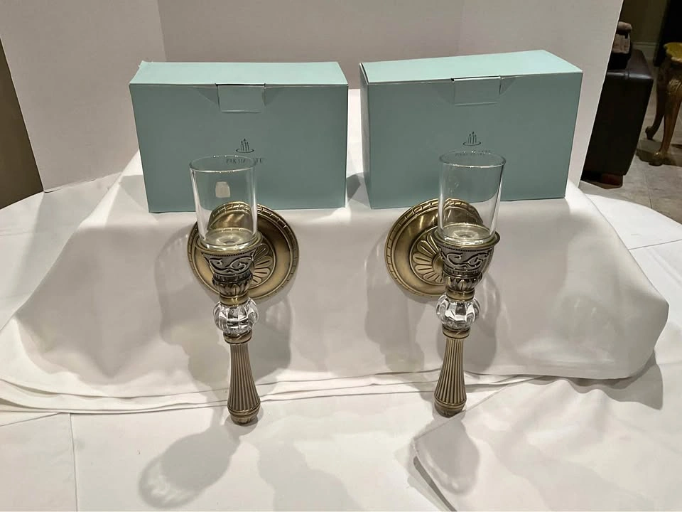 Partylite Satin Gold Wall Scones - Pair, New In Box