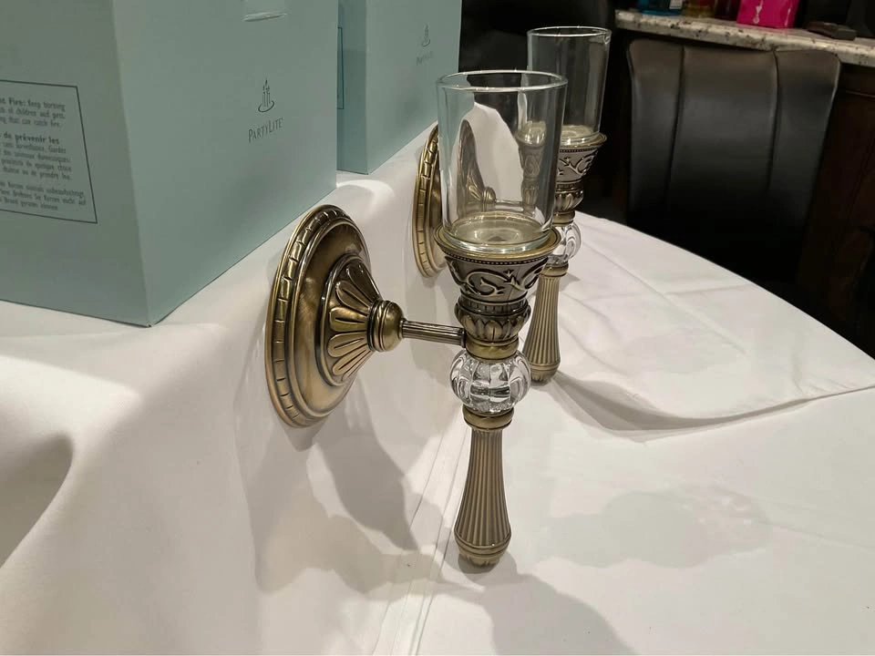 Partylite Satin Gold Wall Scones - Pair, New In Box - photo 2