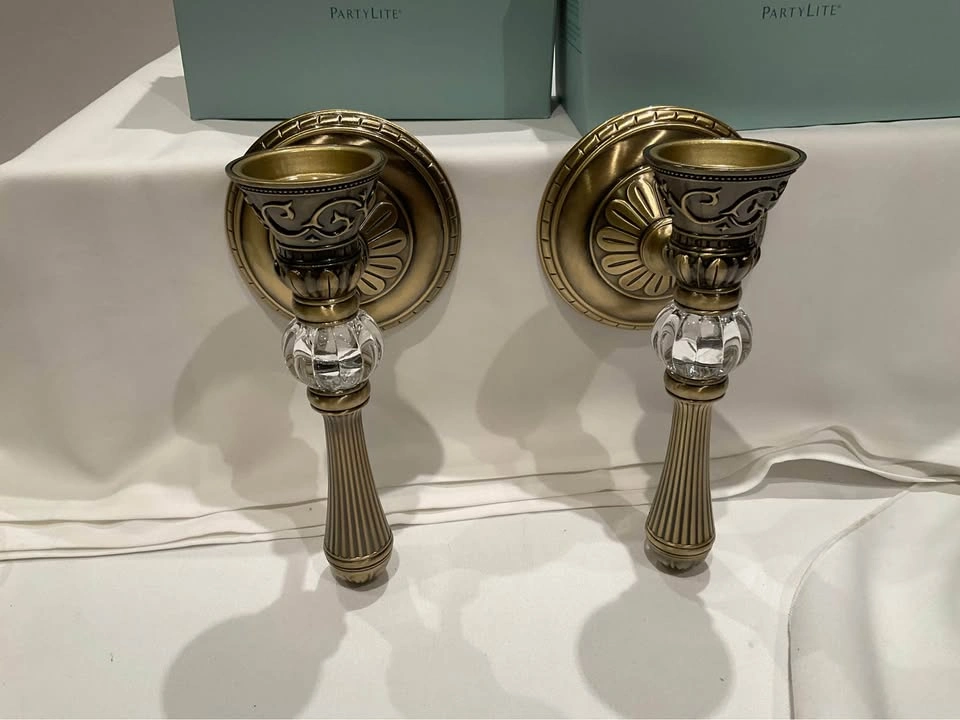 Partylite Satin Gold Wall Scones - Pair, New In Box - photo 4