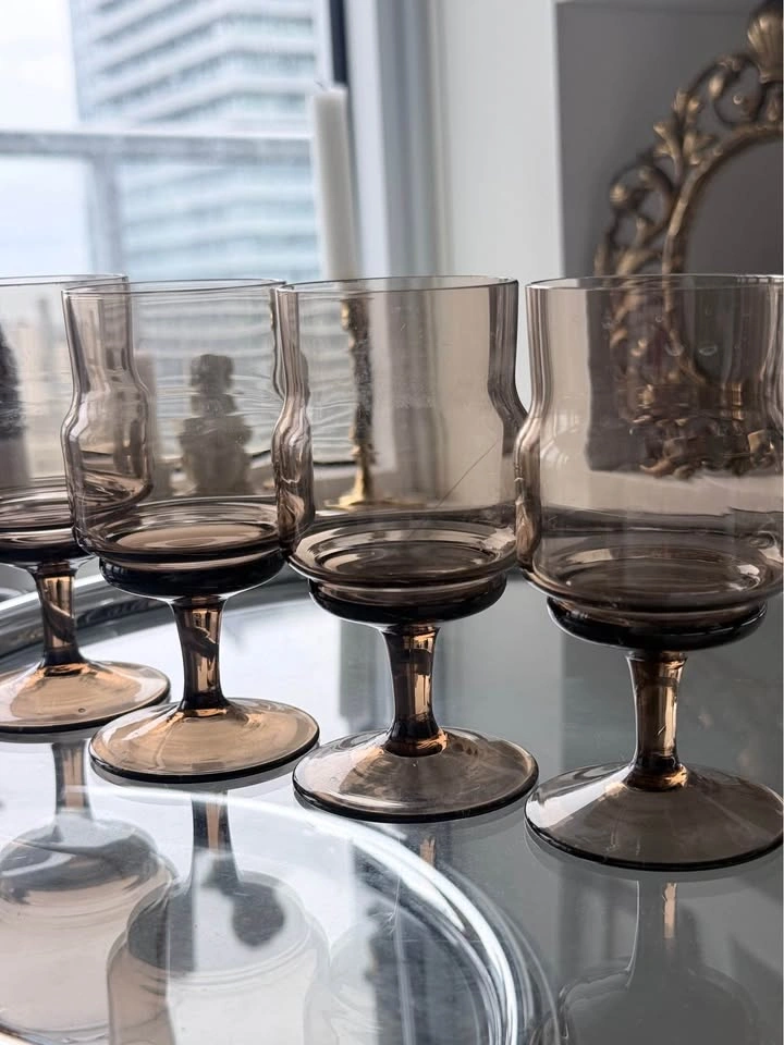 Smoked / amber-brown glassy set of 5 - photo 4
