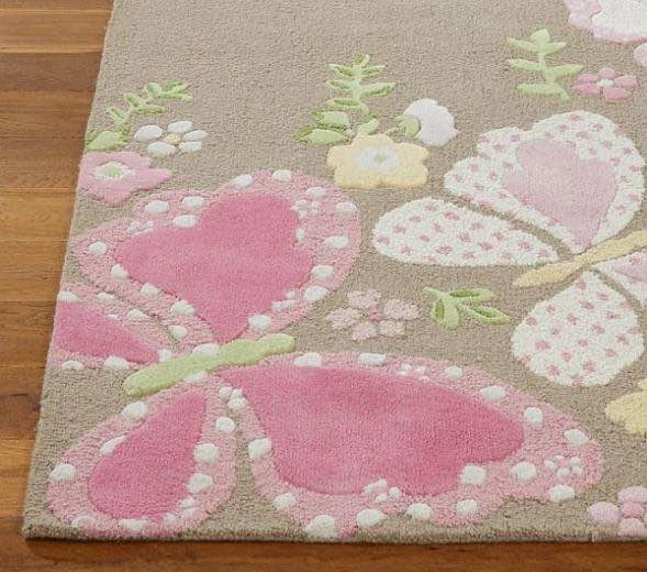 Pottery Barn Kids Camille Butterfly Rug • 8x10 • Wool • Pink Flo