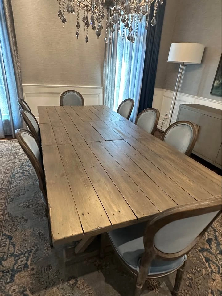 Urban Barn Solid Wood Extendable Table - 8ft Trestle Base - photo 5