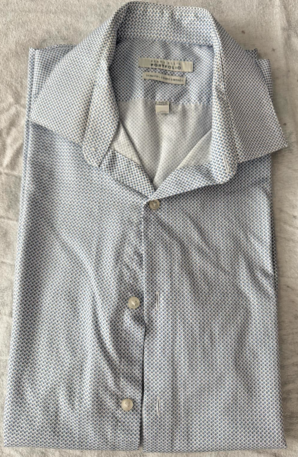 Perry Ellis Portfolio Men's Blue Pattern Dress Shirt L/Slim Fit
