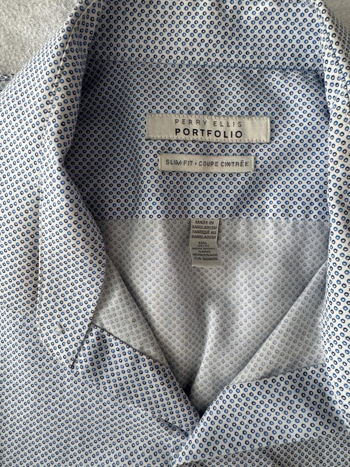 Perry Ellis Portfolio Men's Blue Pattern Dress Shirt L/Slim Fit - photo 2