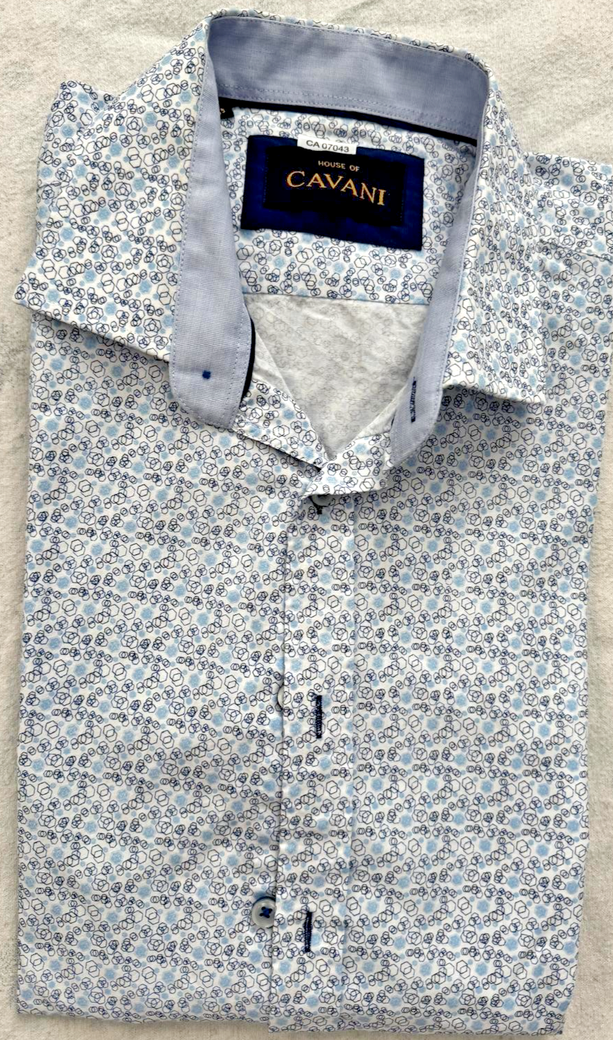 House of Cavani Men's Blue Pattern Dress Shirt Long Sleeve L
