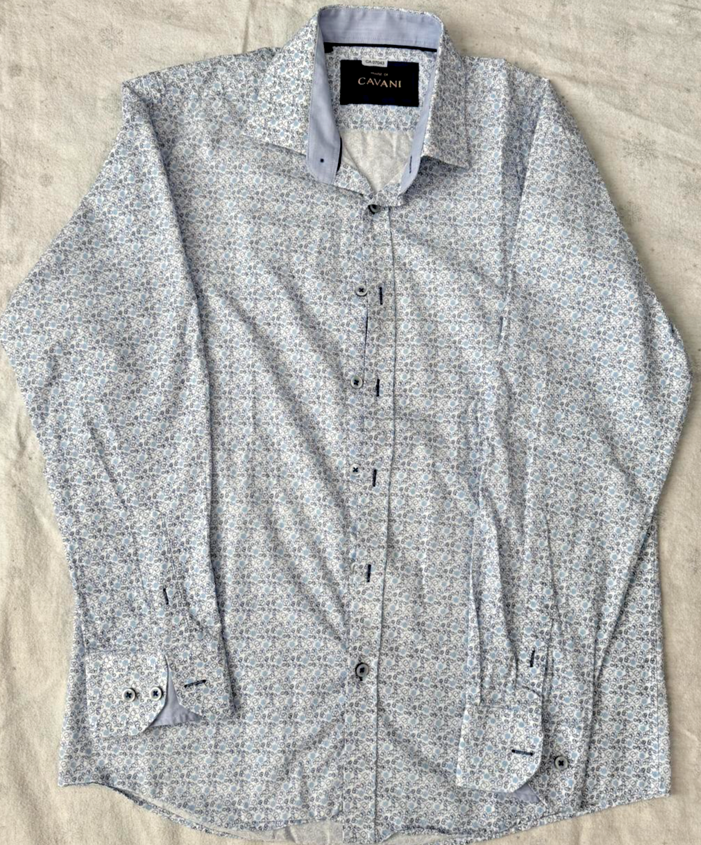 House of Cavani Men's Blue Pattern Dress Shirt Long Sleeve L - photo 3