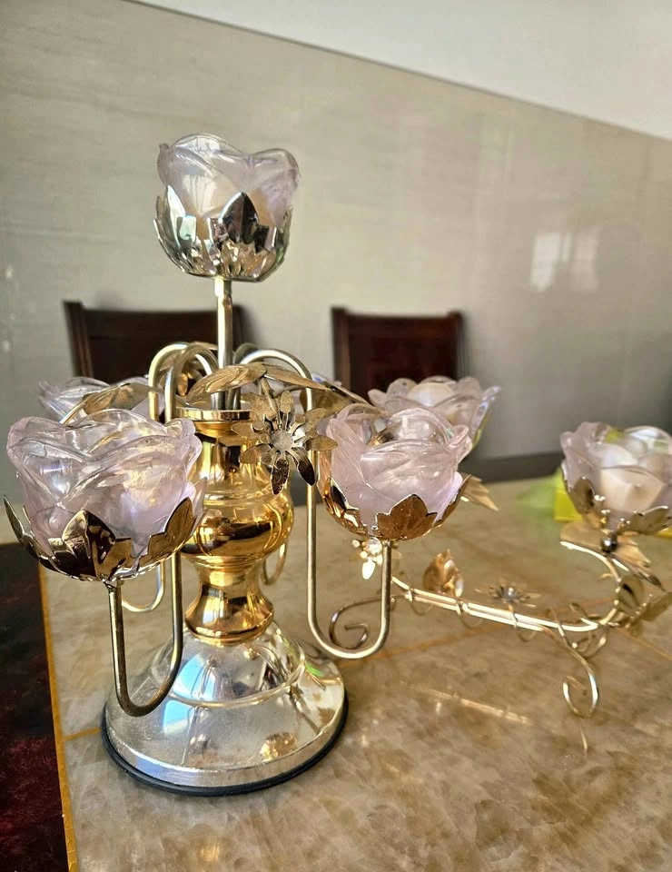 Aesthetic Candle Holder Centerpieces Pink Floral (Set or Single)