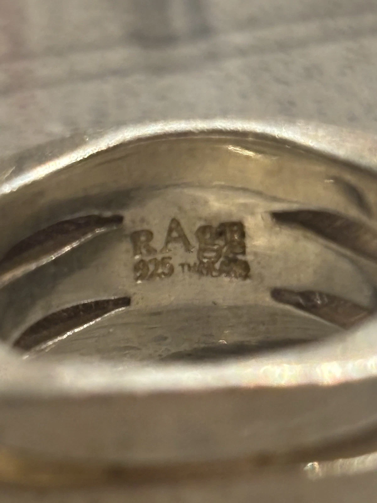 RAGE 925 Sterling Silver Wide Band Ring Gold Stripes Inlay Size - photo 4