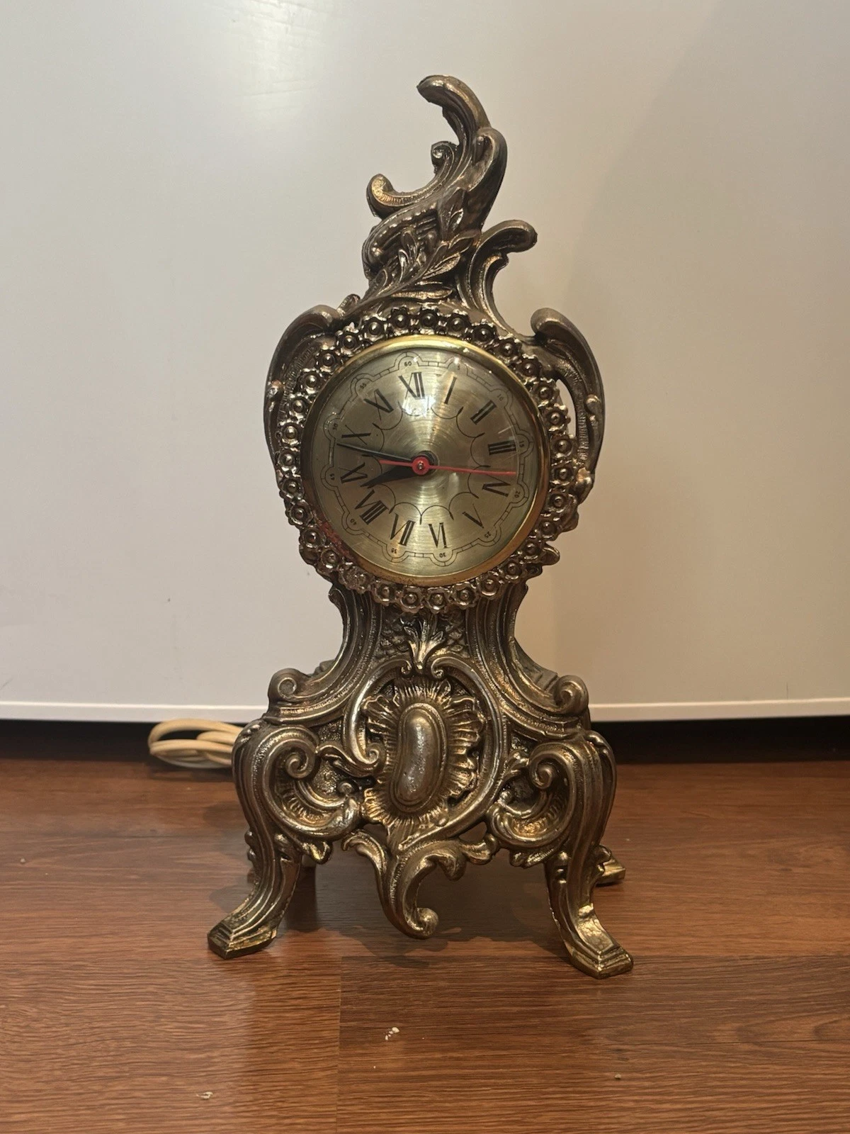 Vintage Ornate Rococo Electric Mantel Clock Cast Metal Baroque S