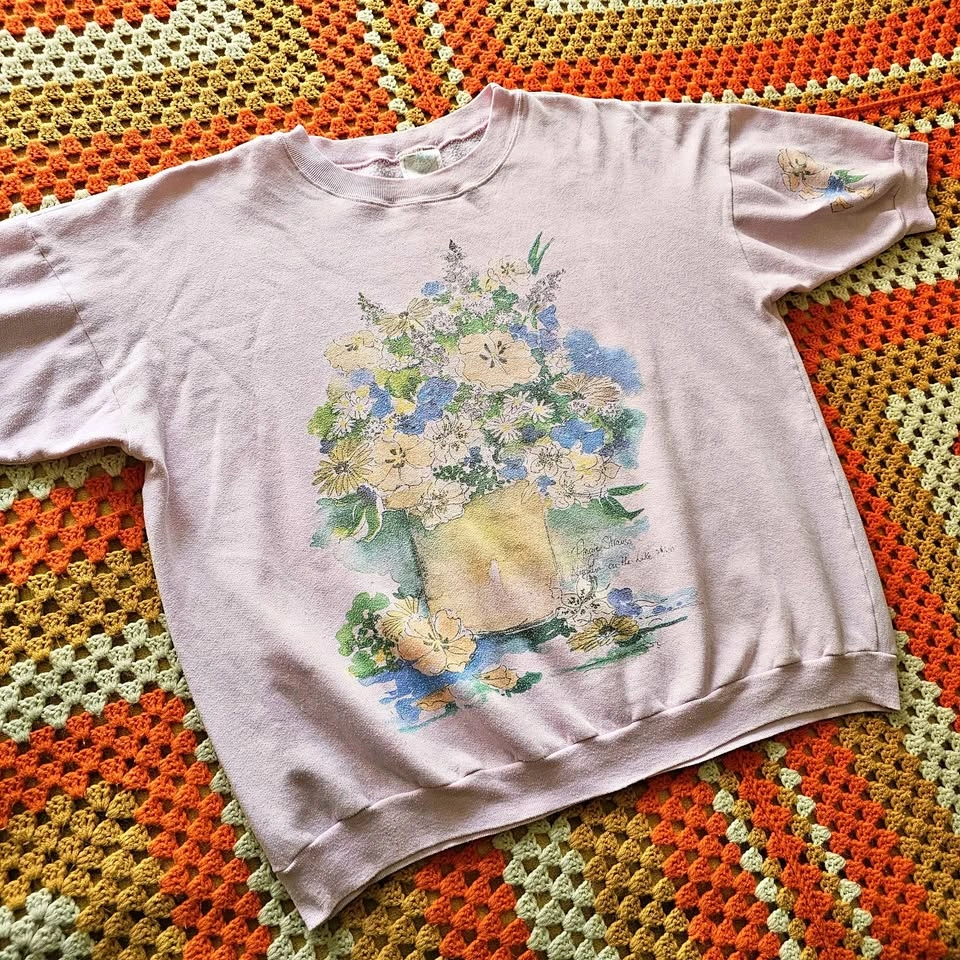 Vintage XXL Floral Art Print Sweatshirt Angie Strauss Niagara-on