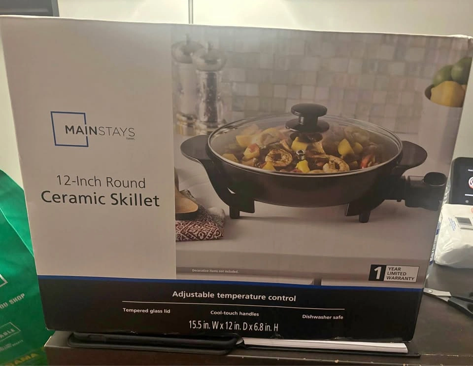 Mainstays 12-Inch Round Ceramic Electric Skillet - New