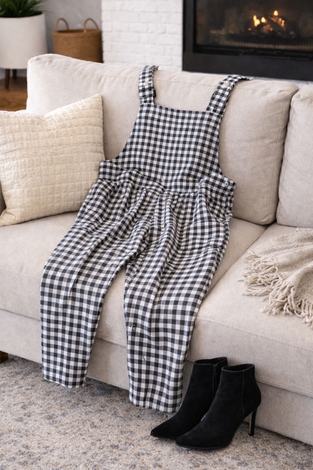 Black White Gingham Overalls 0XL Curve Adjustable Straps Pockets - photo 3