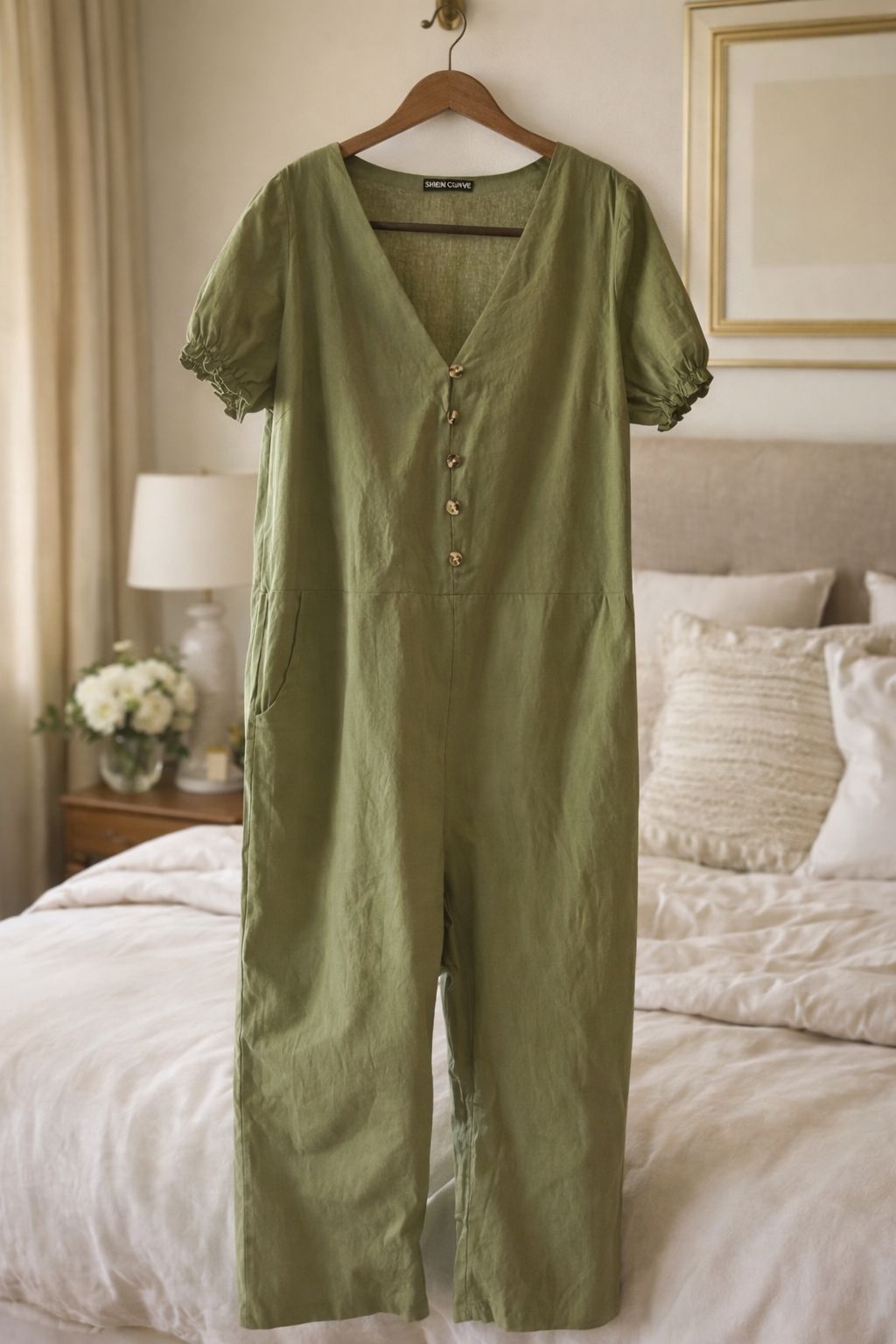 SHEIN Curve Army Green Button-Front Jumpsuit - OXL Curve - photo 2