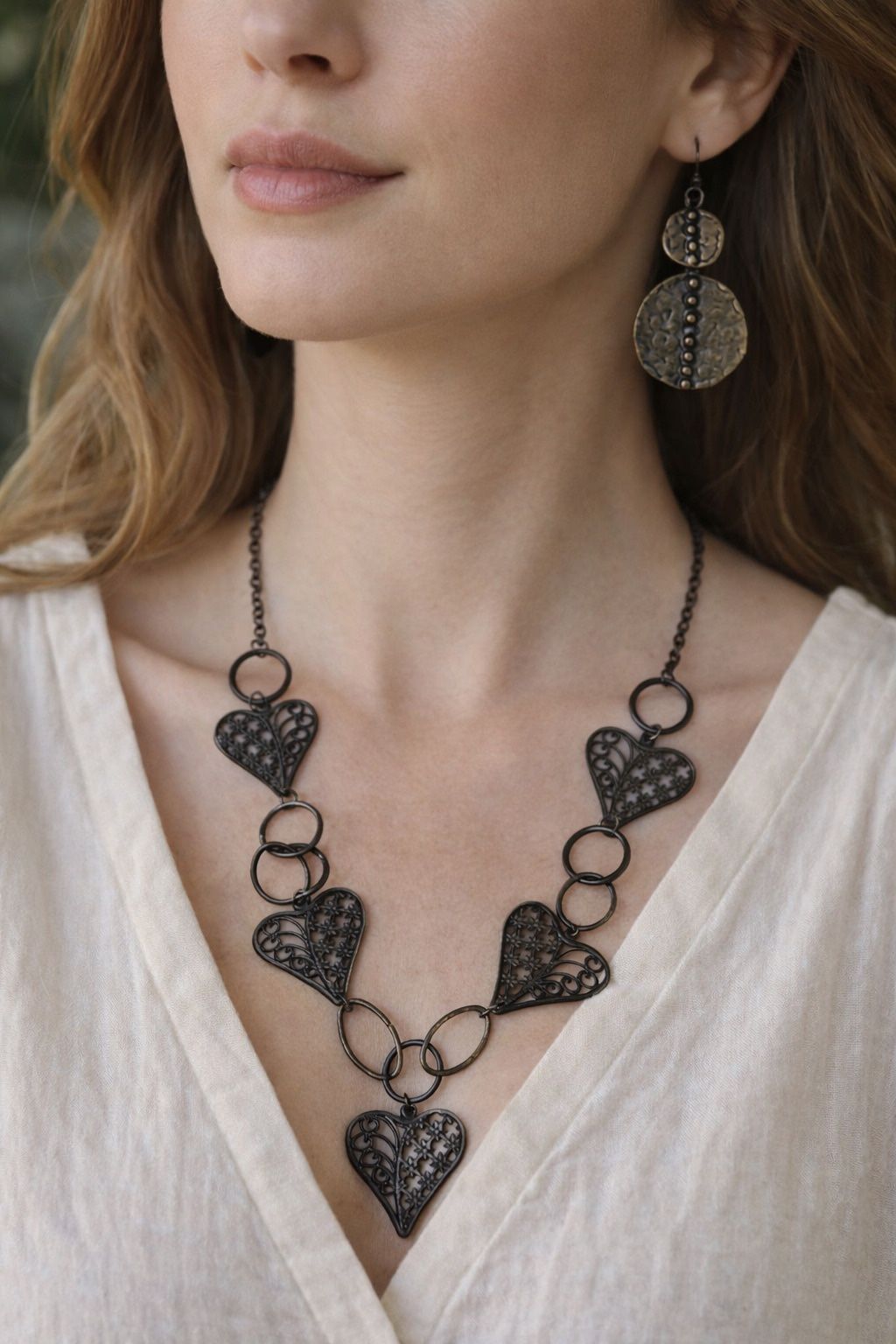 Boho Statement Necklace & Earrings Set – Artisan Style Hearts & - photo 3