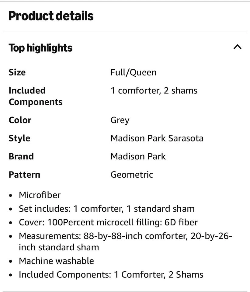 (New)Madison Park Full/Queen Comforter Set Gray - photo 5