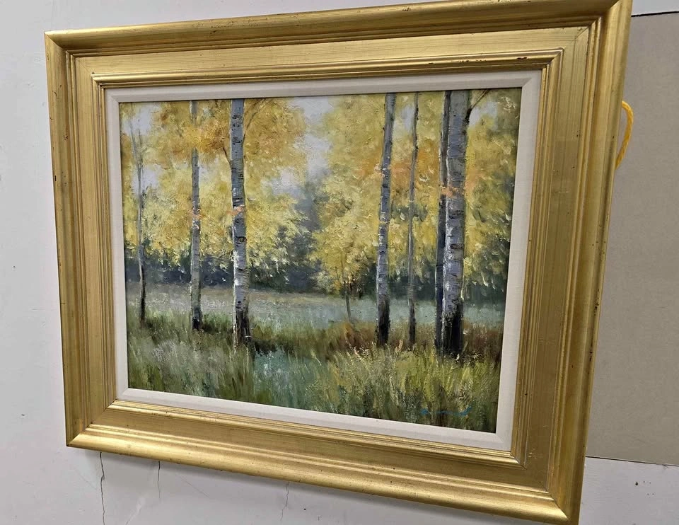Beautiful Framed Landscape Painting – Birch Trees