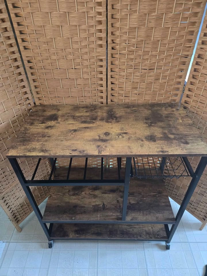 Rustic Industrial Kitchen Cart Baker's Rack w/ Wine Rack & Baske - photo 2