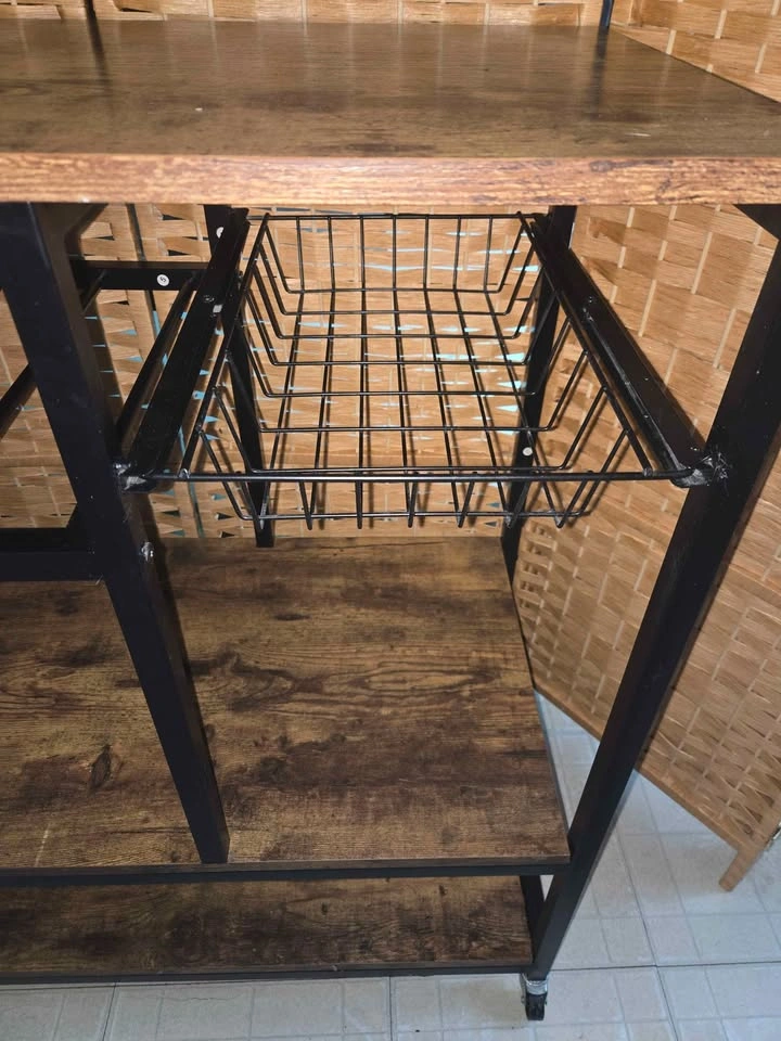 Rustic Industrial Kitchen Cart Baker's Rack w/ Wine Rack & Baske - photo 4