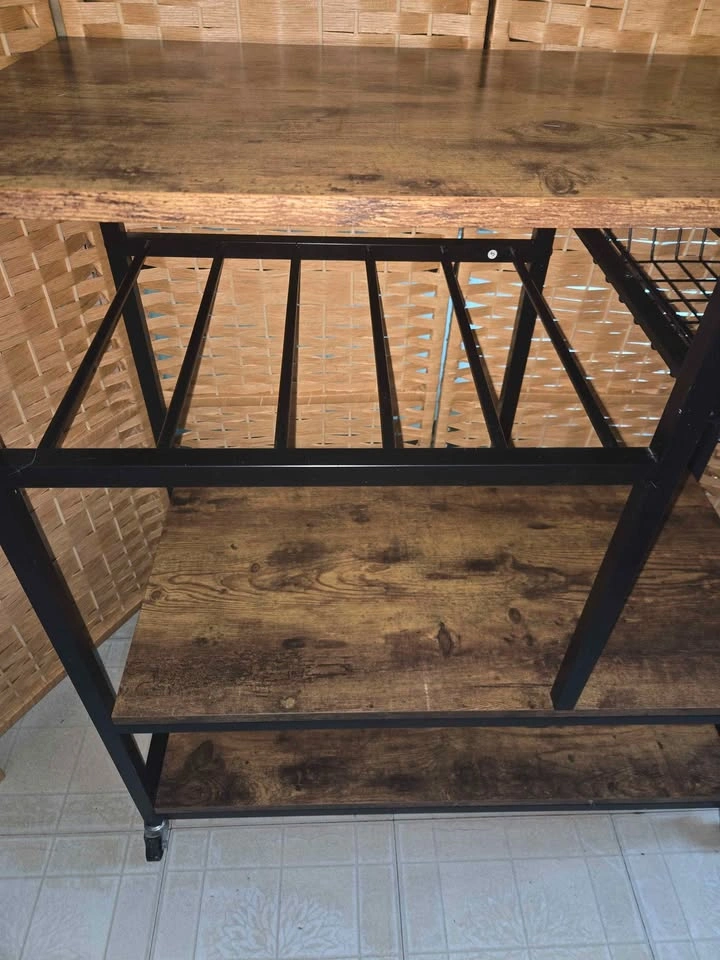 Rustic Industrial Kitchen Cart Baker's Rack w/ Wine Rack & Baske - photo 5