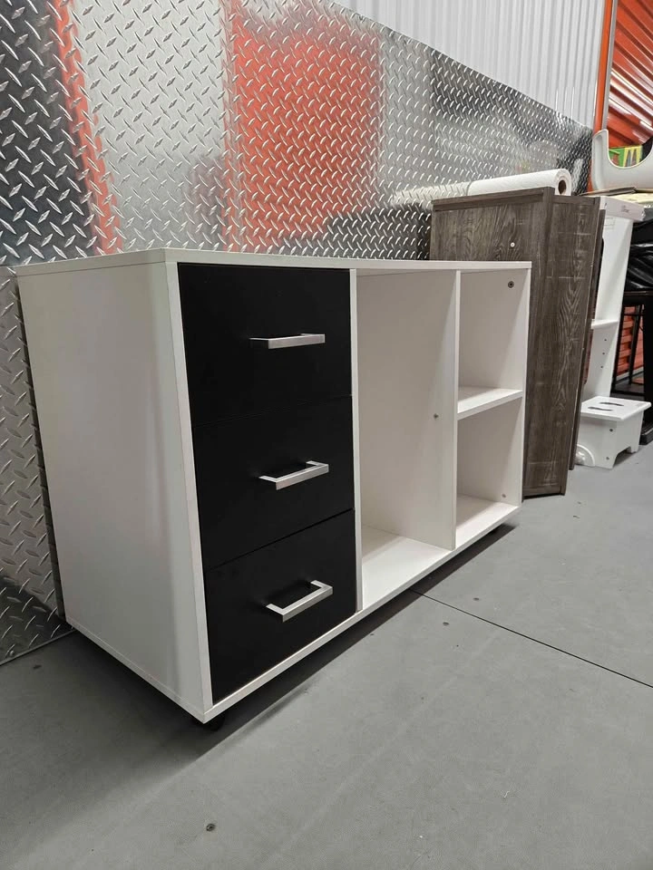 White and Black Storage Cabinet with Drawers and Shelves - photo 2