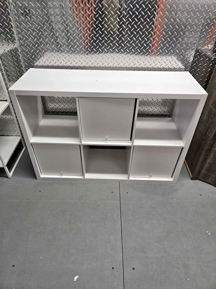 White 6-Cube Storage Shelf with Doors, 46" Long