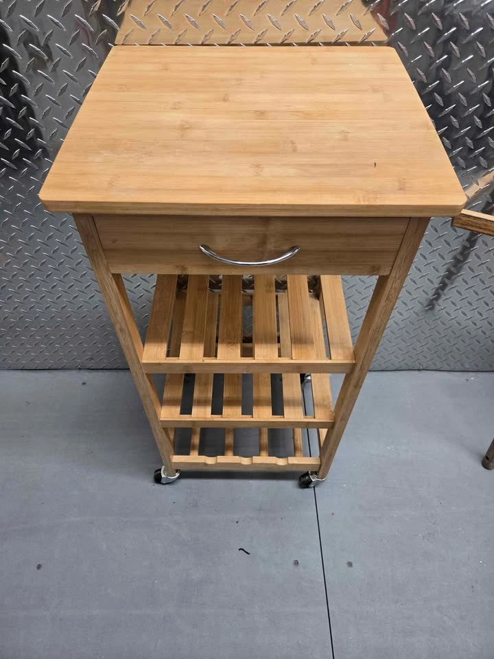 Bamboo Rolling Kitchen Cart with Drawer Shelves Wine Rack - photo 3