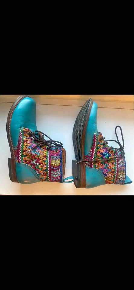 Turquoise leather ankle boots
