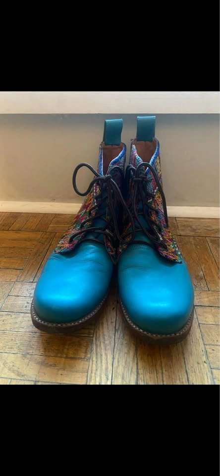 Turquoise leather ankle boots - photo 3