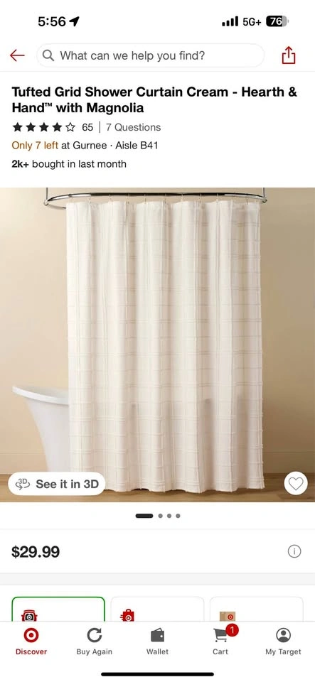 Hearth and Hand Magnolia Shower Curtain 72x72