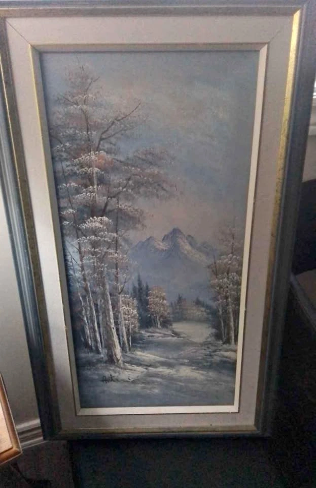 Oil painting.. landscape in blue and grey hues