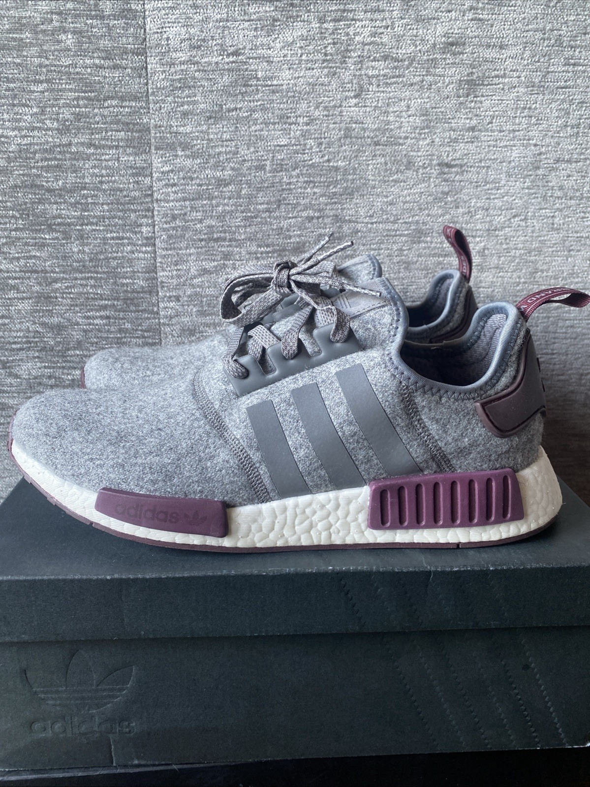 NMD R1 Wool Grey Four Maroon Size 11
