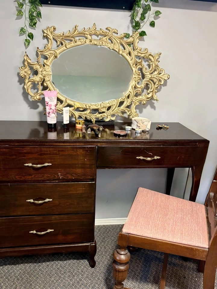 Vintage Wood Writing Desk / Vanity – Solid Wood