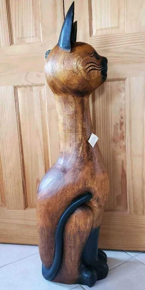Hand Carved Acacia Wood Cat - photo 3