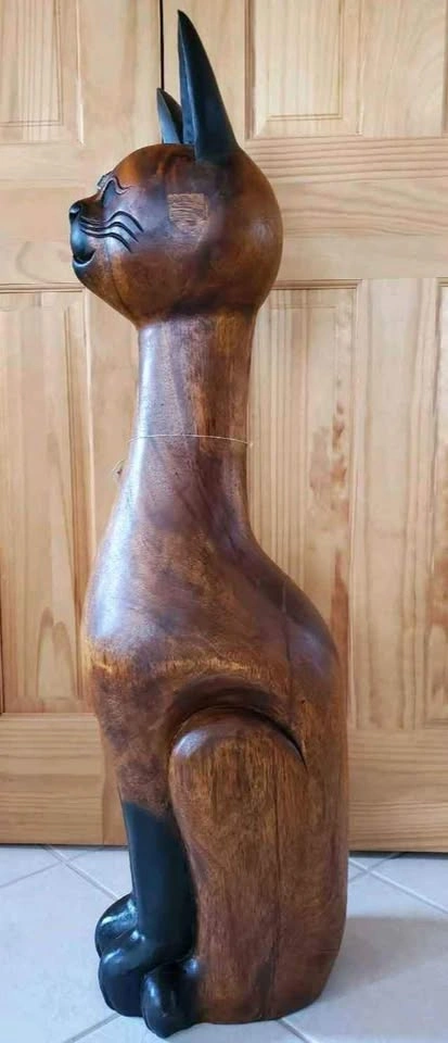 Hand Carved Acacia Wood Cat - photo 4