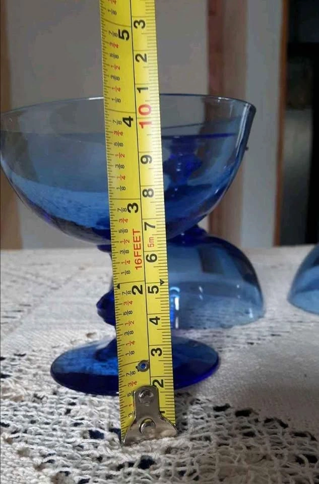Vintage 4 Large Blue Glass Dessert Dishes - photo 3