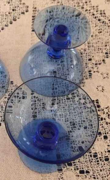 Vintage 4 Large Blue Glass Dessert Dishes - photo 5