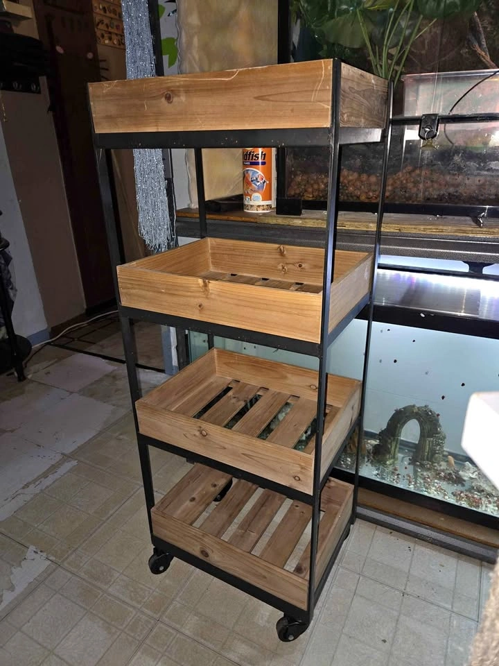 4-Tier Wooden Crate Shelving Unit with Metal Frame